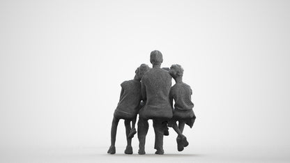 3D scanned girl kids casual, photorealistic archviz people for Enscape and SketchUp, wireframe front view