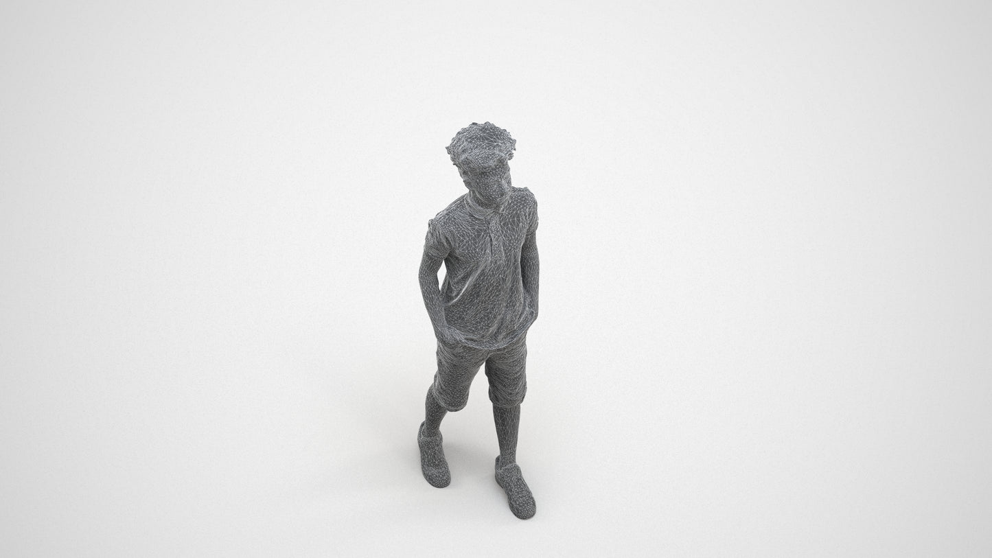 3D scanned boy kids casual, photorealistic archviz people for Enscape and SketchUp, wireframe three-quarter view