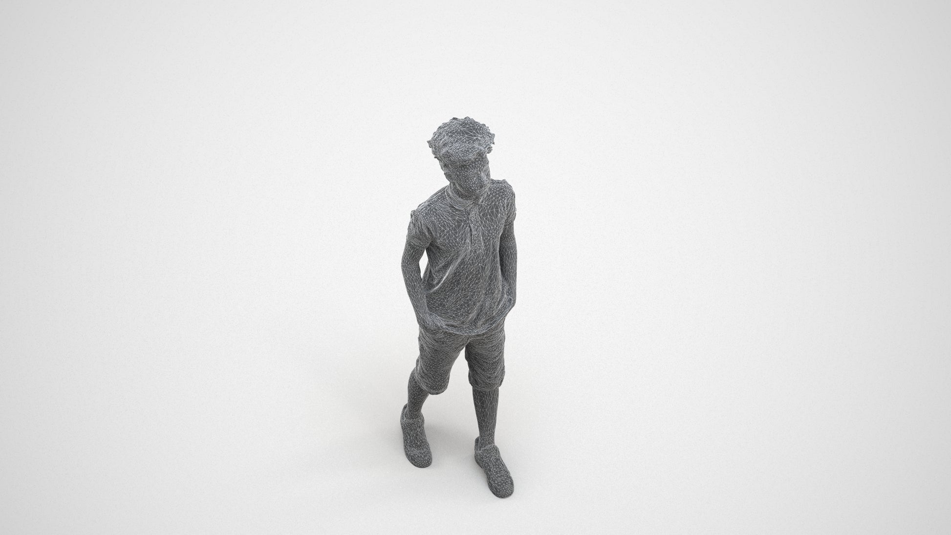 3D scanned boy kids casual, photorealistic archviz people for Enscape and SketchUp, wireframe three-quarter view