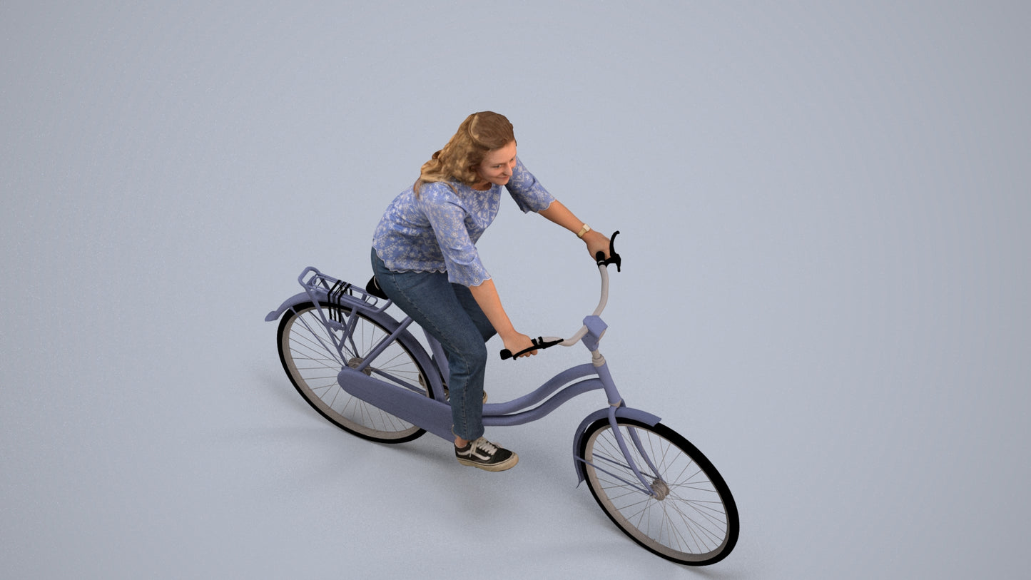 scanned 3D woman casual cycling, photogrammetry people for Enscape and V-Ray, back view render