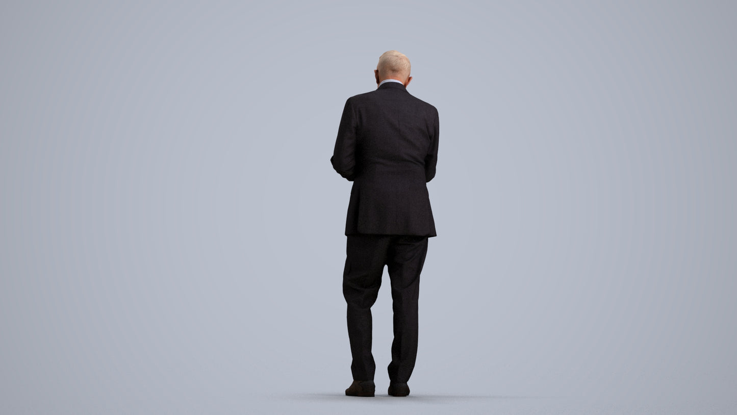 3D scanned senior man business, photorealistic archviz people for Enscape and SketchUp, front view render