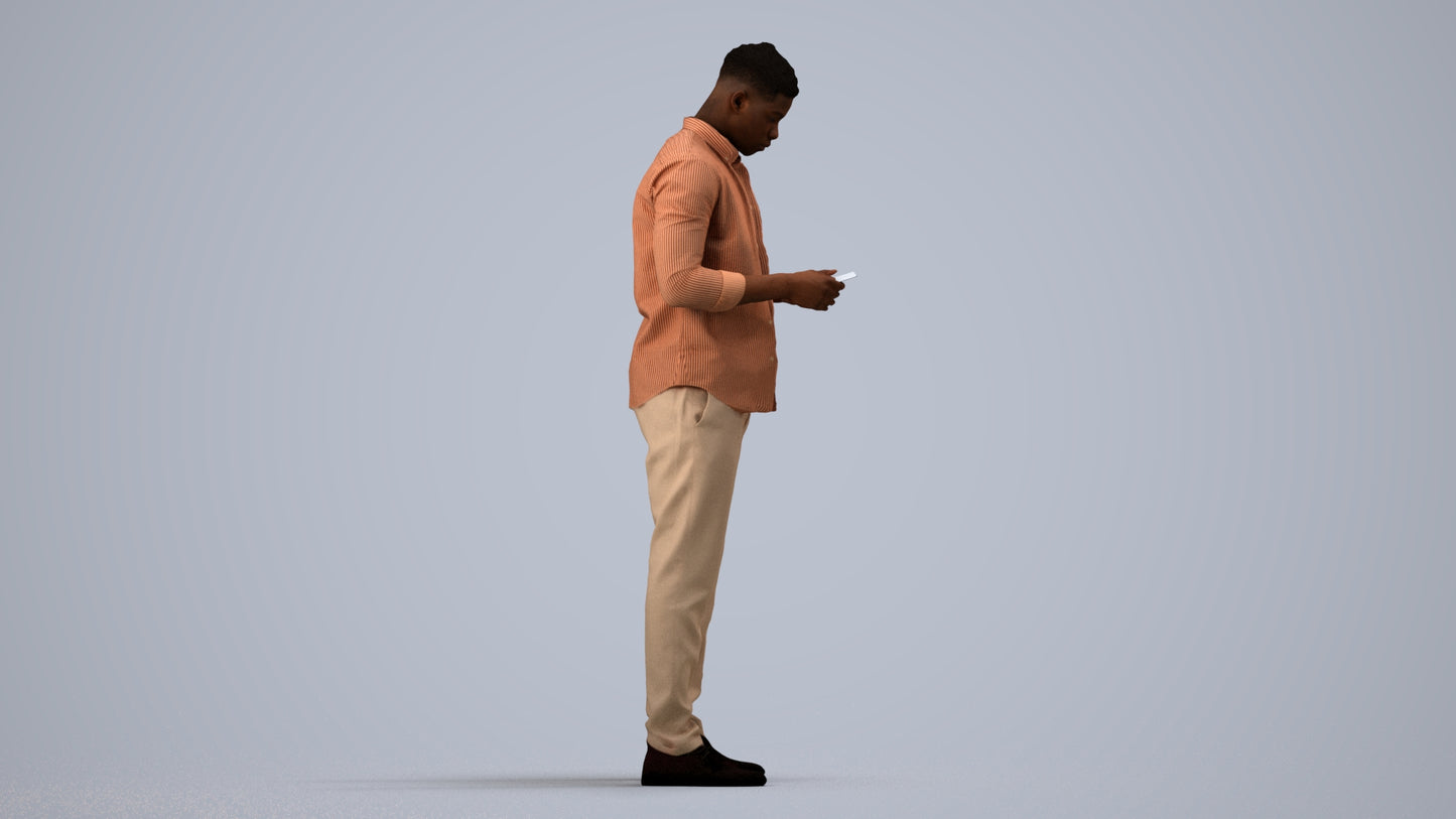3D human model man casual standing, photogrammetry scanned person for archviz, side view render