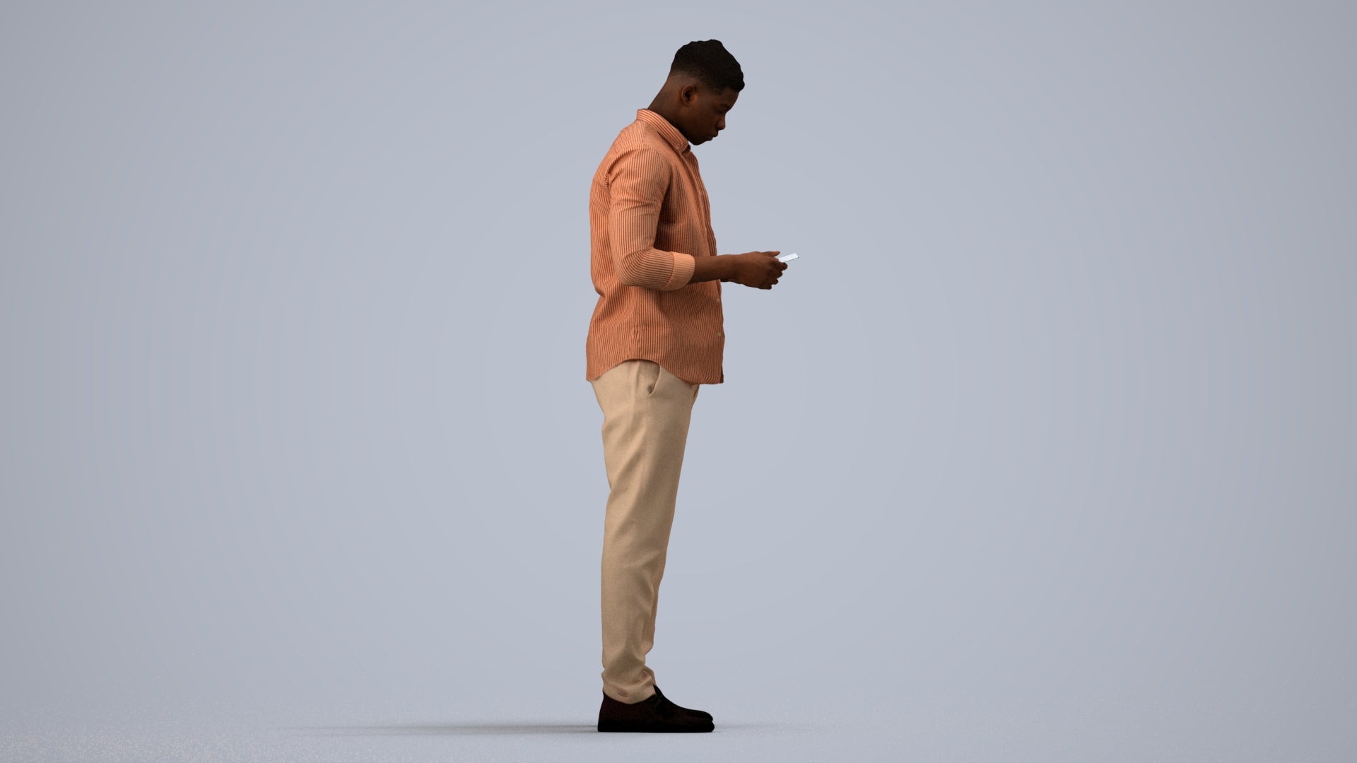3D human model man casual standing, photogrammetry scanned person for archviz, side view render
