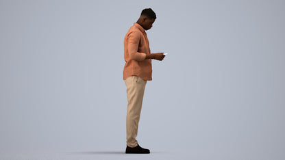 3D human model man casual standing, photogrammetry scanned person for archviz, side view render
