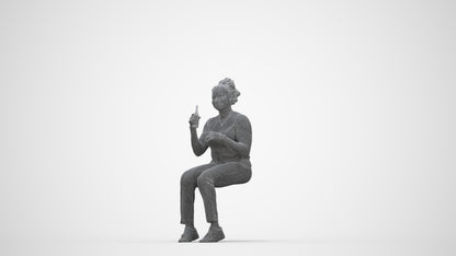 photogrammetry 3D woman casual sitting, realistic human model archviz FBX, wireframe back view