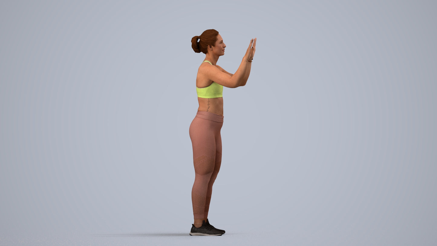 3D scanned woman sport, photorealistic archviz people for Enscape and SketchUp, side view render