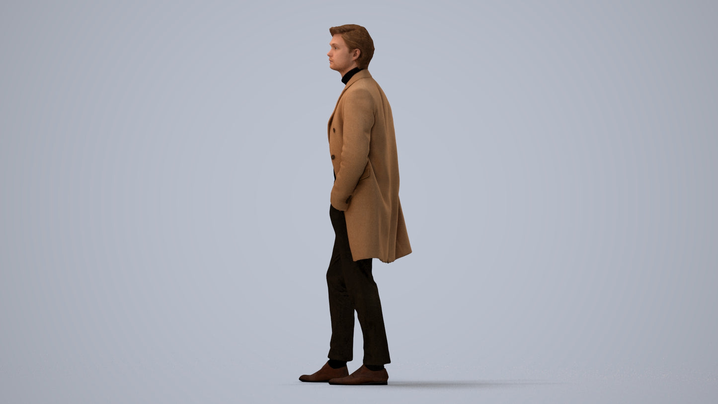 3D scanned man standing business, photorealistic archviz people for Enscape and SketchUp, three-quarter view render