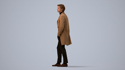 3D scanned man standing business, photorealistic archviz people for Enscape and SketchUp, three-quarter view render