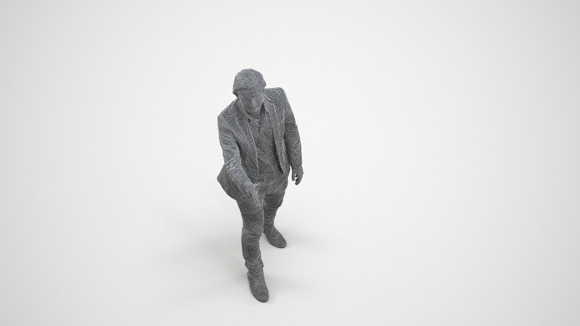 realistic 3D human man business, archviz people FBX OBJ for Blender, wireframe three-quarter view