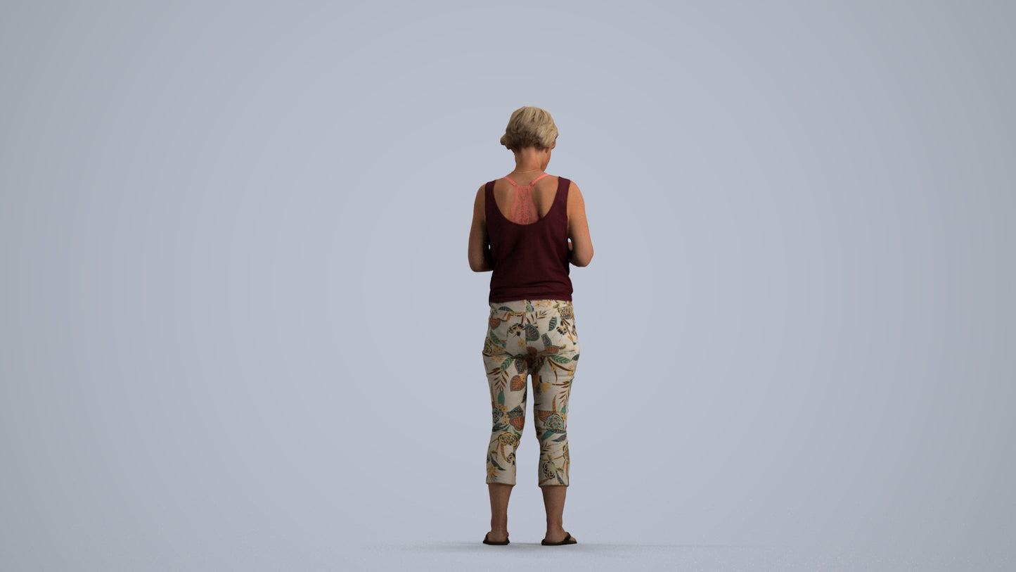 scanned 3D senior woman standing, photogrammetry people for Enscape and V-Ray, front view render