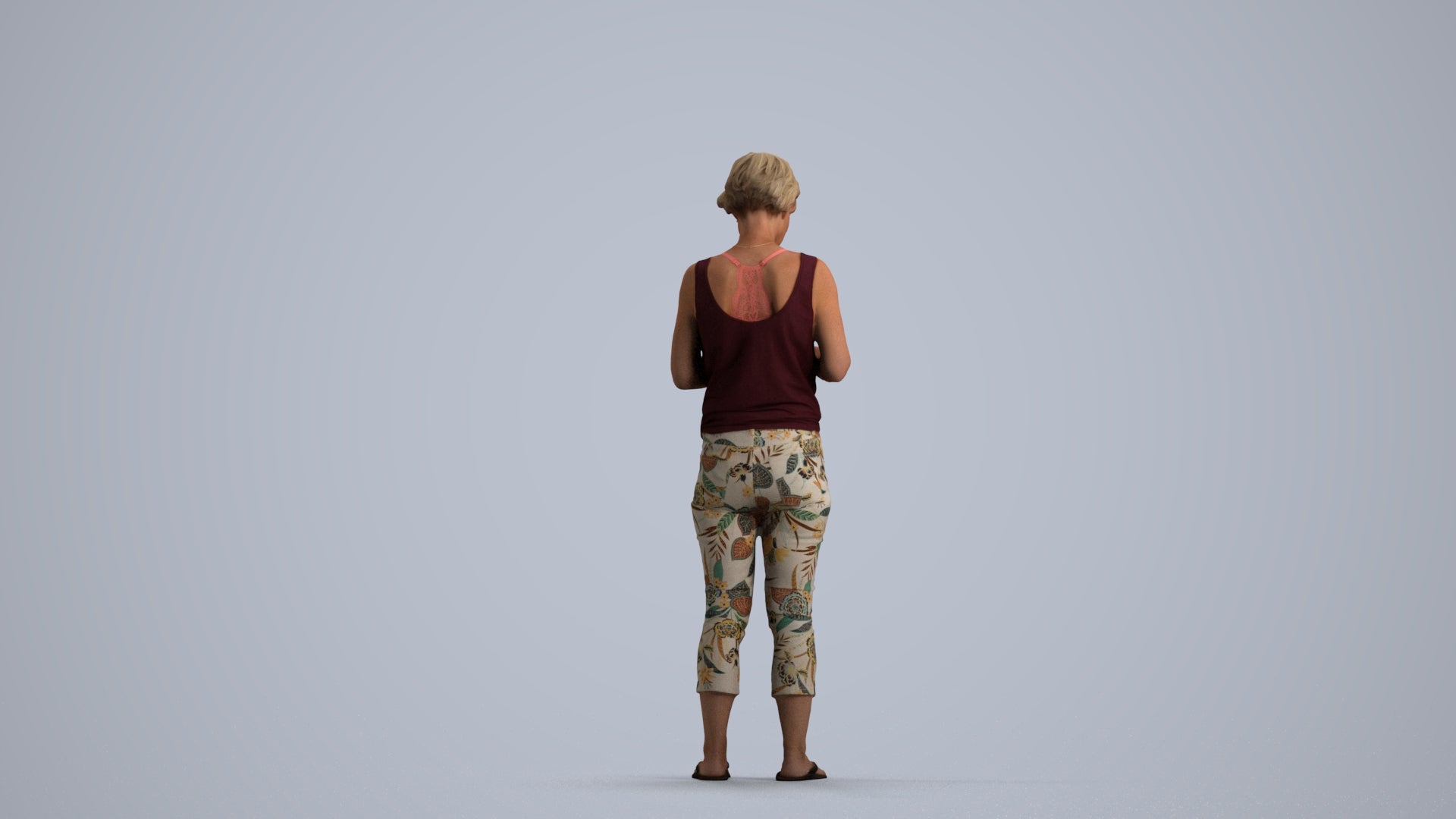 scanned 3D senior woman standing, photogrammetry people for Enscape and V-Ray, front view render