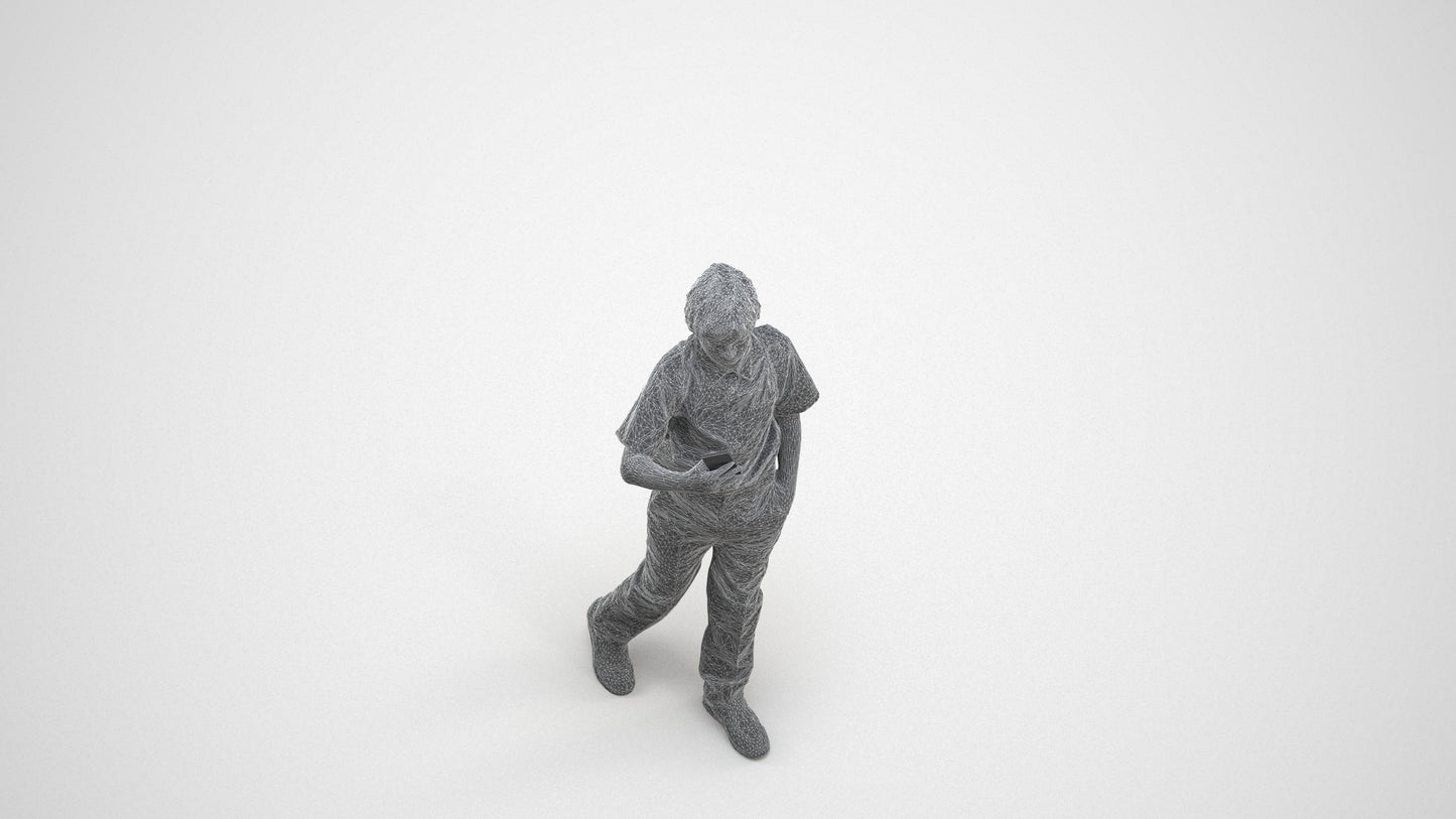 scanned 3D boy casual kids, photogrammetry people for Enscape and V-Ray, wireframe three-quarter view