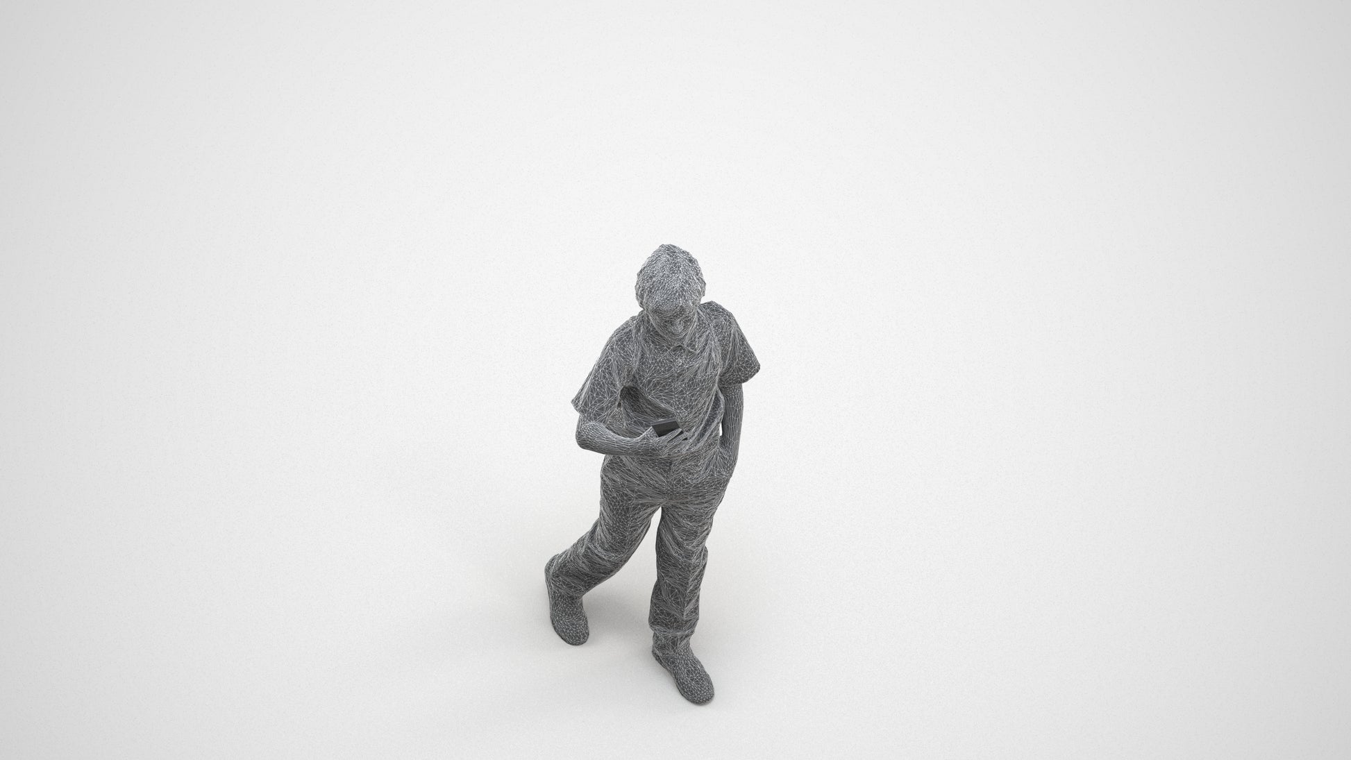 scanned 3D boy casual kids, photogrammetry people for Enscape and V-Ray, wireframe three-quarter view