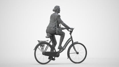 realistic 3D woman business cycling, scanned archviz people for Blender and 3ds Max, wireframe side view
