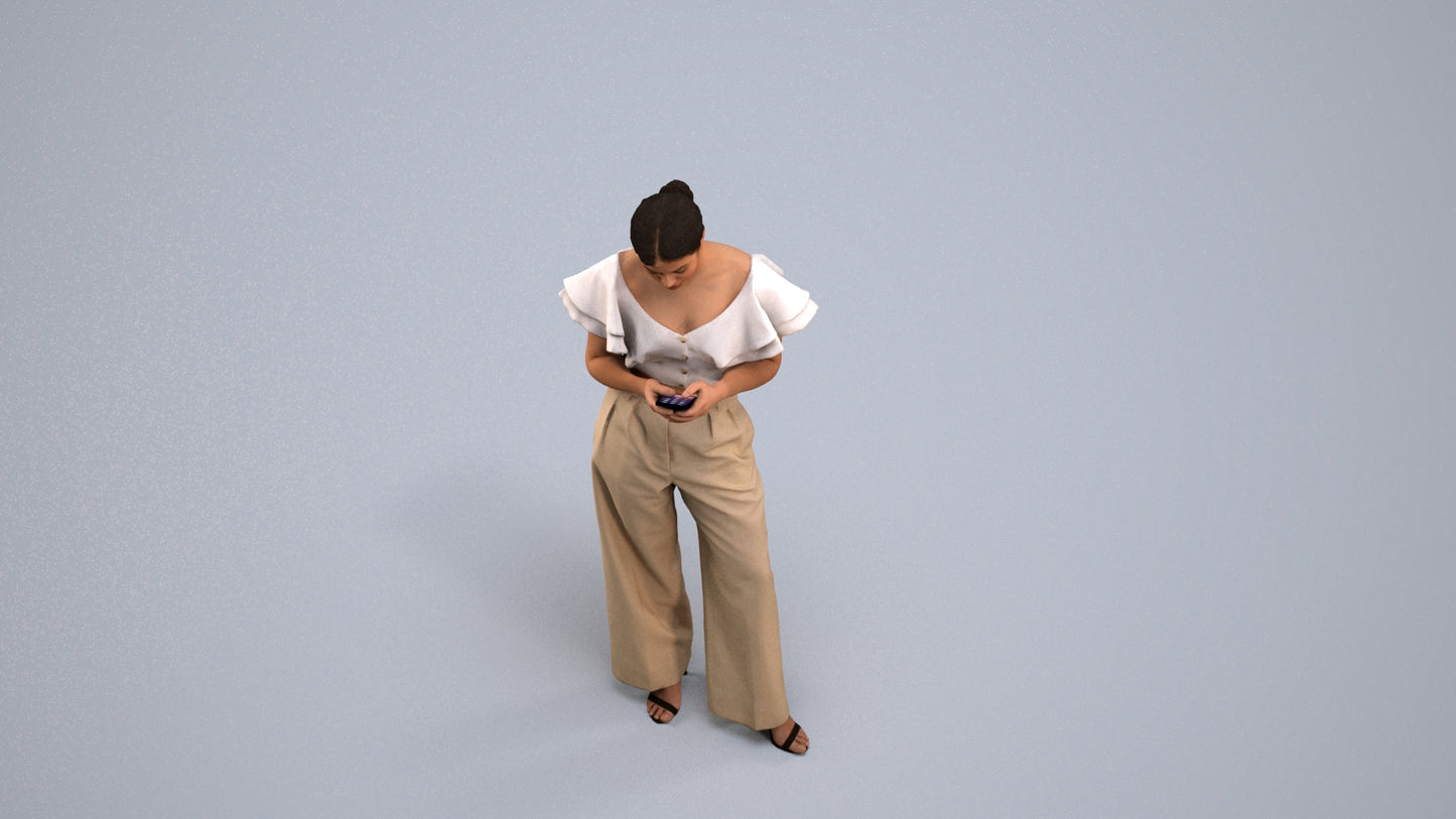 realistic 3D human woman business standing, archviz people FBX OBJ for Blender, back view render
