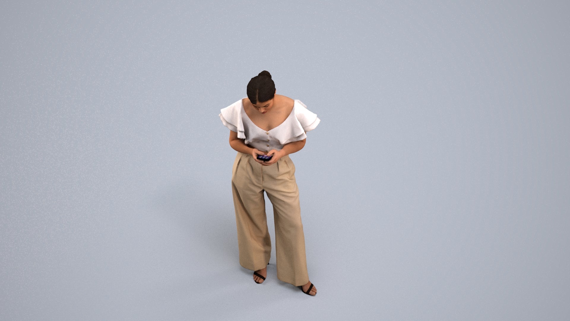 realistic 3D human woman business standing, archviz people FBX OBJ for Blender, back view render