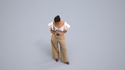 realistic 3D human woman business standing, archviz people FBX OBJ for Blender, back view render