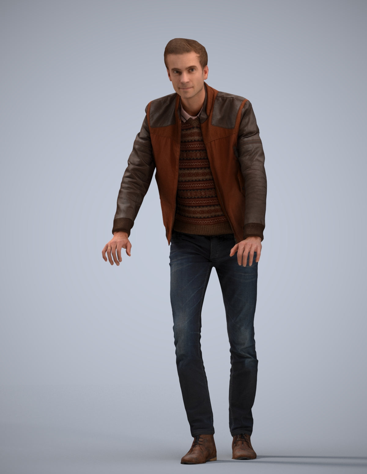 realistic 3D man casual walking, scanned archviz people for Blender and 3ds Max