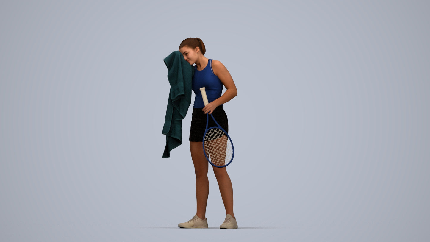 3D human model girl sport, photogrammetry scanned person for archviz, top-down view render