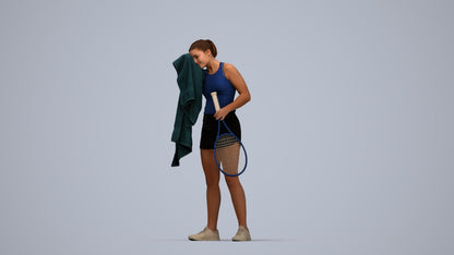 3D human model girl sport, photogrammetry scanned person for archviz, top-down view render