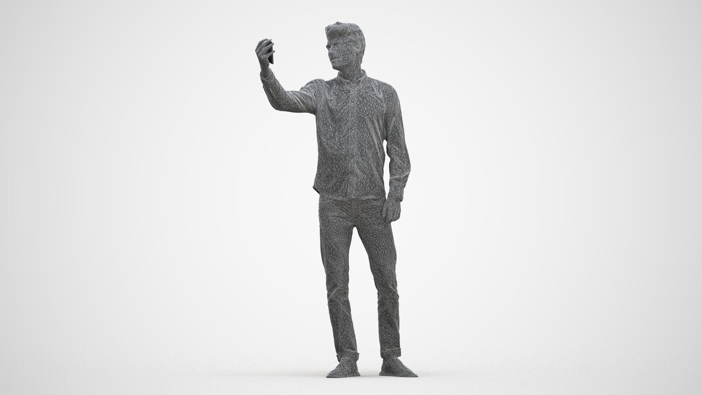 scanned 3D man casual standing, photogrammetry people for Enscape and V-Ray, three-quarter front view render