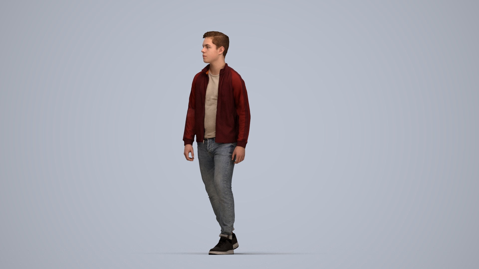 realistic 3D boy casual kids, scanned archviz people for Blender and 3ds Max, top-down view render