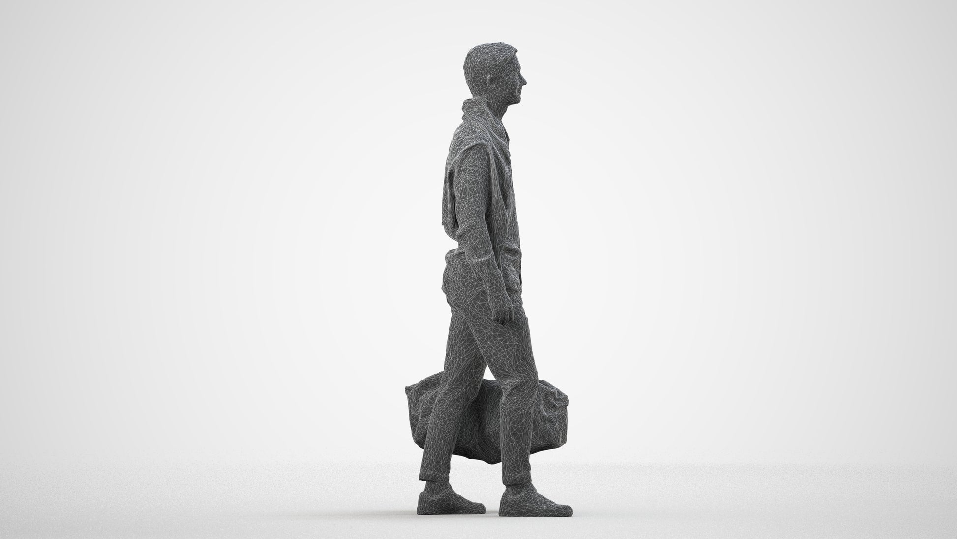 realistic 3D man casual walking, scanned archviz people for Blender and 3ds Max, wireframe side view