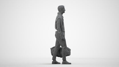 realistic 3D man casual walking, scanned archviz people for Blender and 3ds Max, wireframe side view