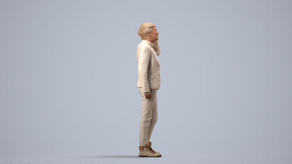 3D scanned senior woman standing business, photorealistic archviz people for Enscape and SketchUp, side view render