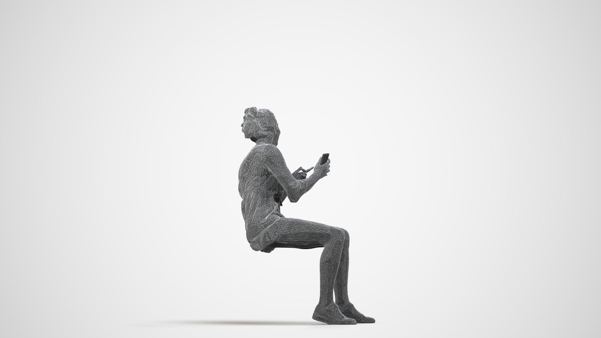 3D scanned girl kids casual, photorealistic archviz people for Enscape and SketchUp, wireframe side view