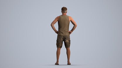 realistic 3D human man casual standing, archviz people FBX OBJ for Blender, front view render