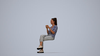 realistic 3D woman casual sitting, scanned archviz people for Blender and 3ds Max, top-down view render