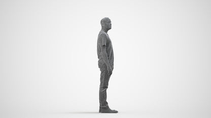 3D people model man casual standing, scanned human for 3ds Max rendering, wireframe side view