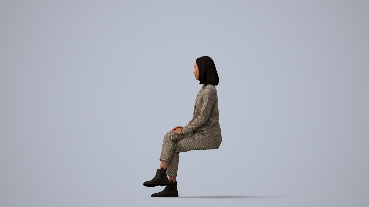 scanned 3D woman business, photogrammetry people for Enscape and V-Ray, three-quarter view render