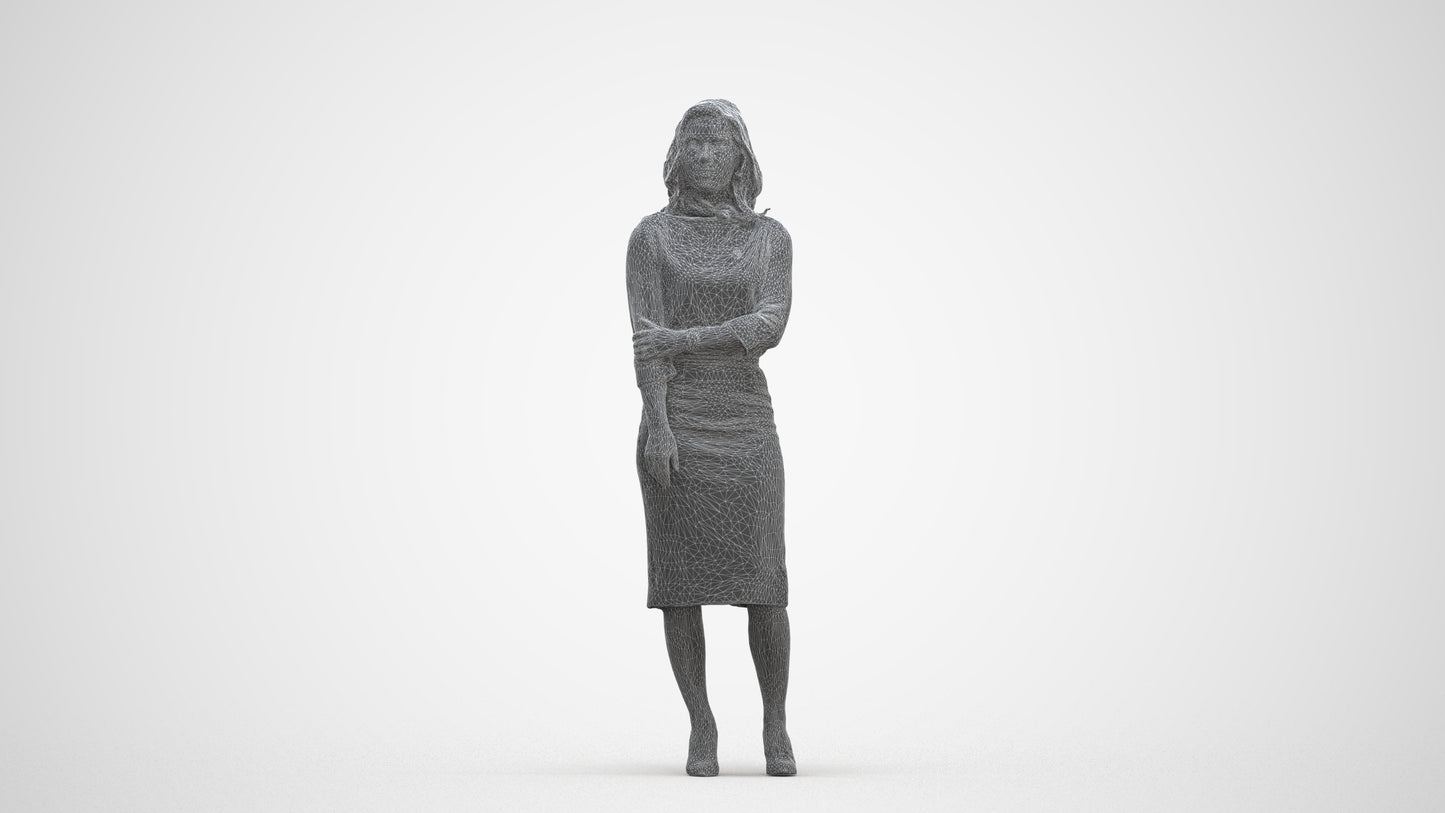 realistic 3D human woman business standing, archviz people FBX OBJ for Blender, three-quarter front view render