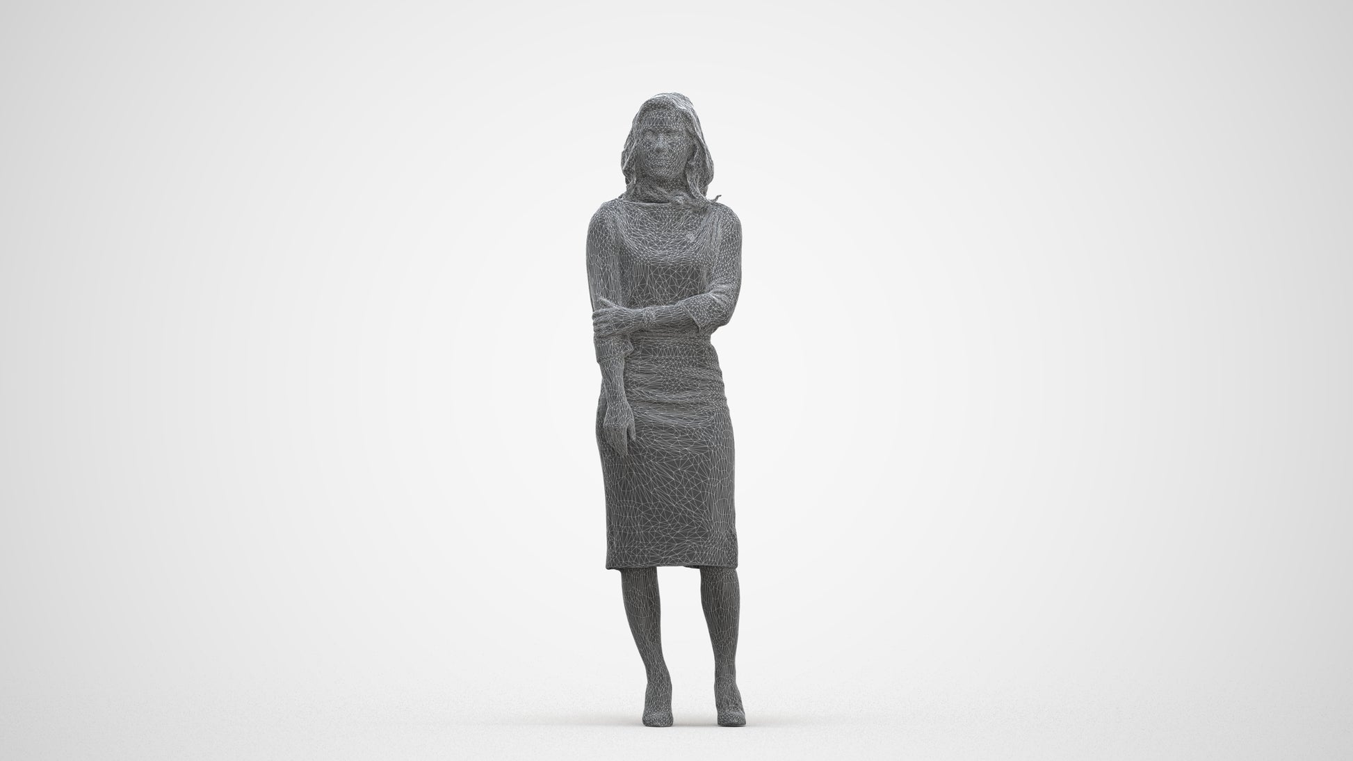 realistic 3D human woman business standing, archviz people FBX OBJ for Blender, three-quarter front view render