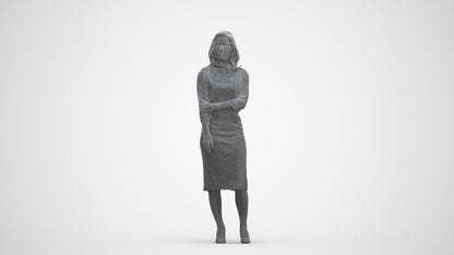 realistic 3D human woman business standing, archviz people FBX OBJ for Blender, three-quarter front view render
