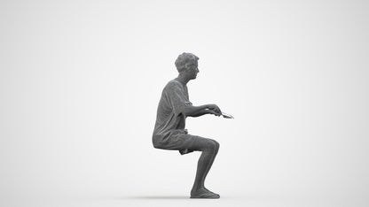 realistic 3D man casual sitting, scanned archviz people for Blender and 3ds Max, wireframe side view