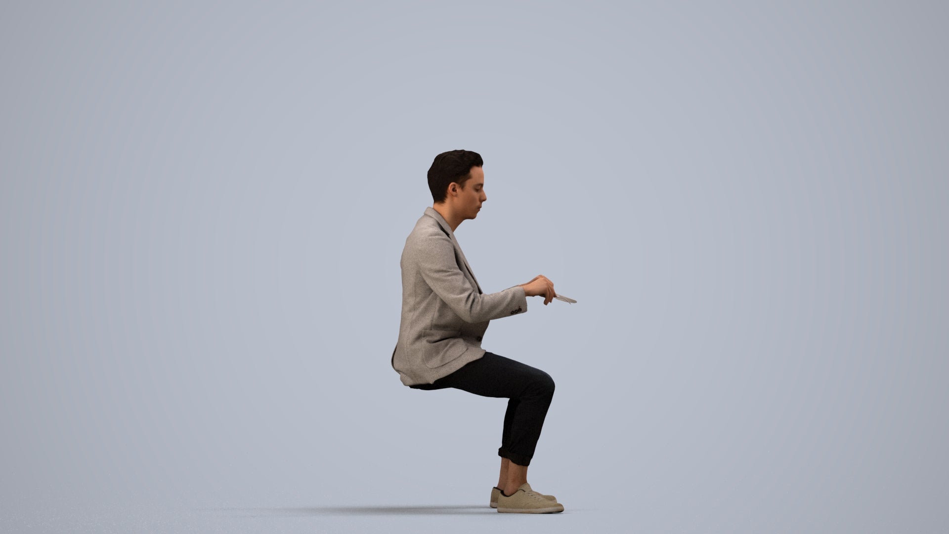 photogrammetry 3D man business, realistic human model archviz FBX, side view render