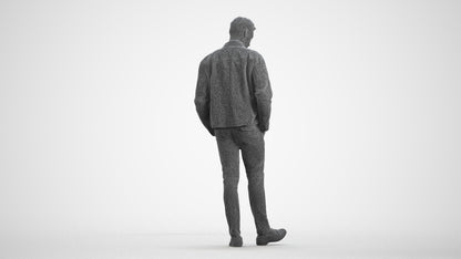 3D people model man casual standing, scanned human for 3ds Max rendering, wireframe front view