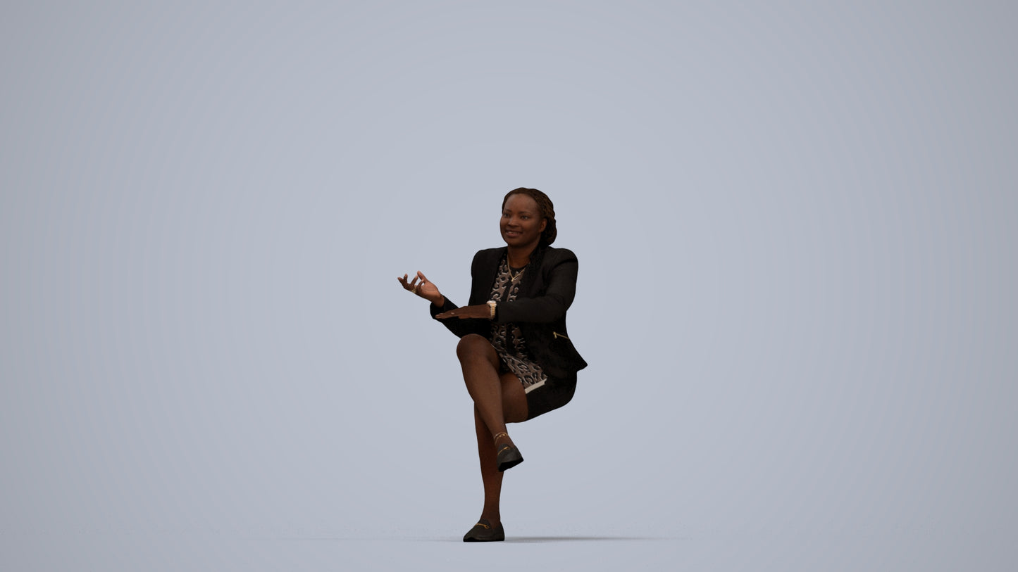 scanned 3D woman business sitting, photogrammetry people for Enscape and V-Ray, top-down view render