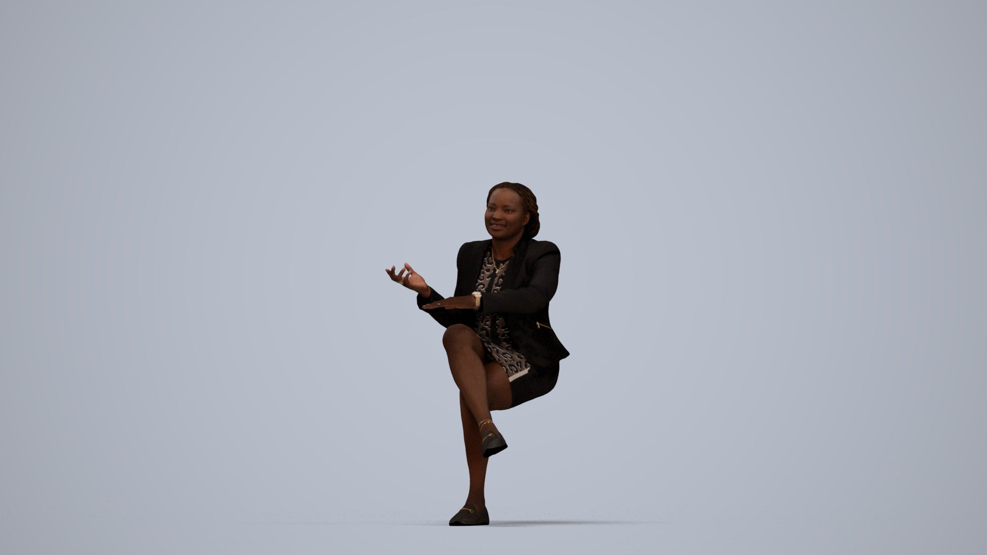 scanned 3D woman business sitting, photogrammetry people for Enscape and V-Ray, top-down view render
