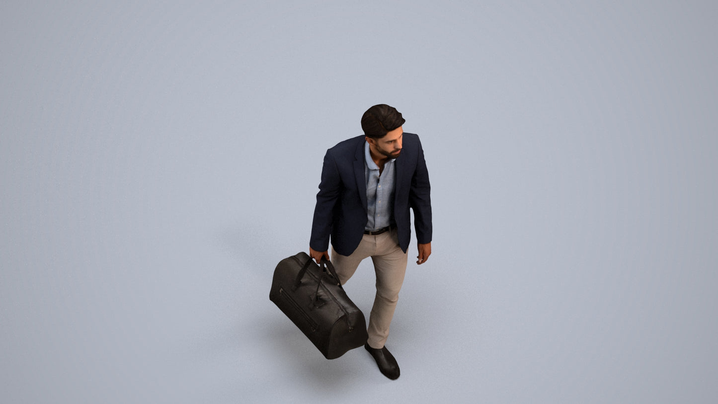 3D people model man business, scanned human for 3ds Max rendering, back view render