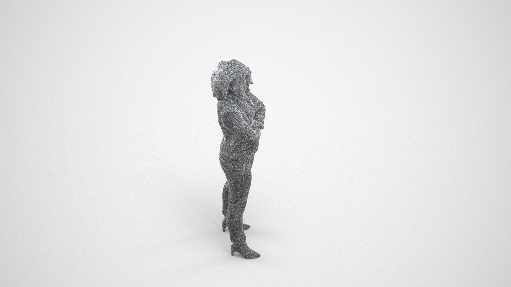 scanned 3D woman business standing, photogrammetry people for Enscape and V-Ray, wireframe three-quarter view