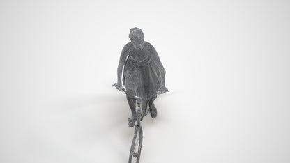 realistic 3D human woman formal cycling, archviz people FBX OBJ for Blender, wireframe three-quarter view