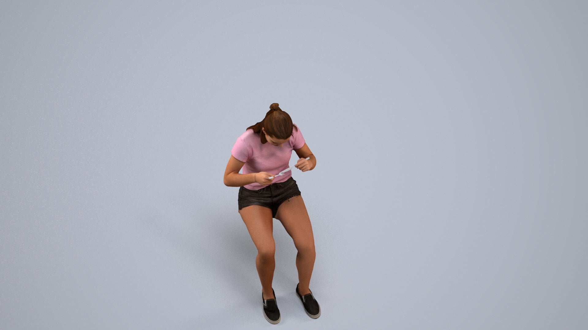 3D scanned girl kids casual, photorealistic archviz people for Enscape and SketchUp, back view render
