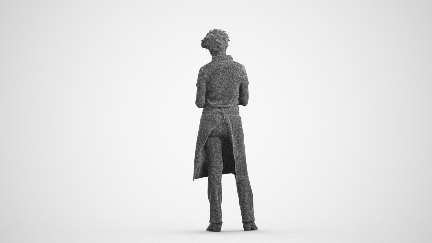 3D scanned woman hospitality, photorealistic archviz people for Enscape and SketchUp, wireframe front view