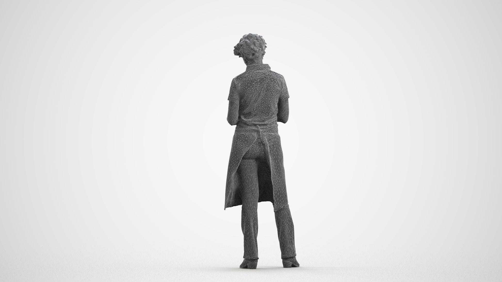 3D scanned woman hospitality, photorealistic archviz people for Enscape and SketchUp, wireframe front view