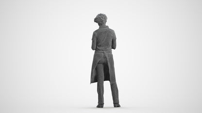 3D scanned woman hospitality, photorealistic archviz people for Enscape and SketchUp, wireframe front view