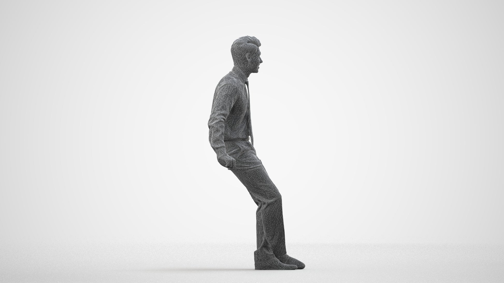 realistic 3D human man business, archviz people FBX OBJ for Blender, wireframe side view